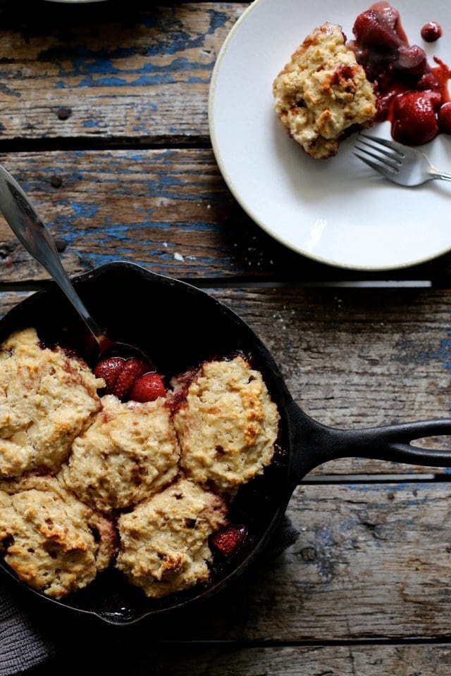 Roasted Strawberry and Dumpling Skillet