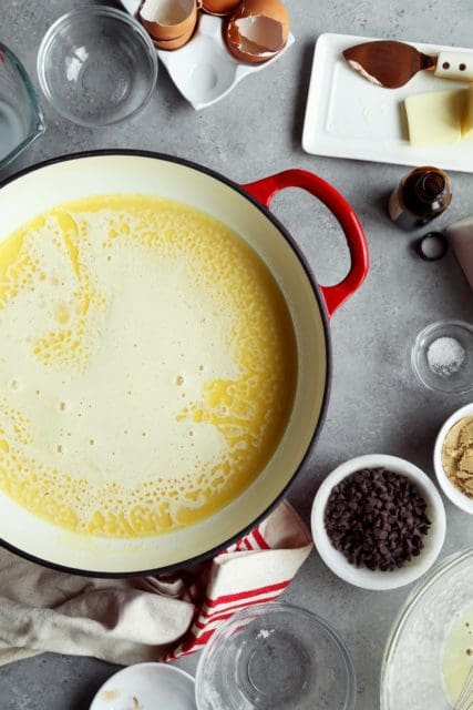 Batter and melted butter in a hot 12-inch skillet