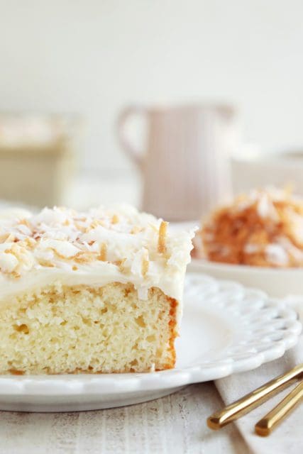 Texture of toasted coconut and cream cheese frosting.