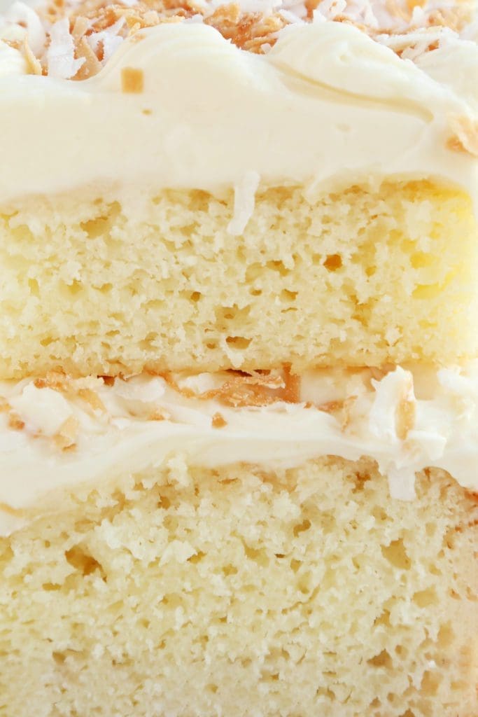 Texture of toasted coconut and cream cheese frosting.