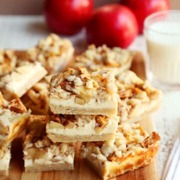 stacked sliced apple cheesecake bars