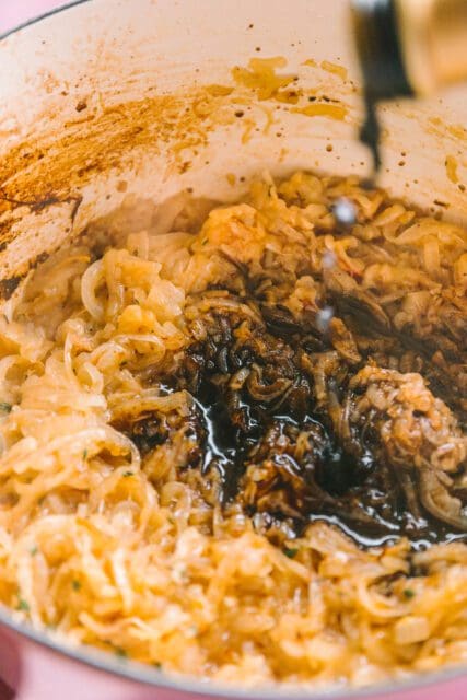 close up of caramelized onions for chicken recipe