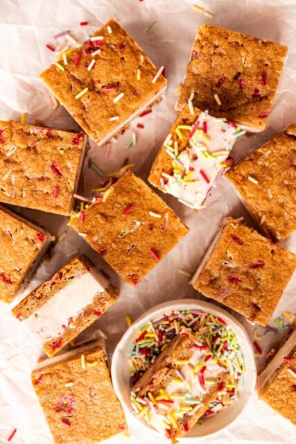 ice cream sandwich, with sprinkles lacing the edges