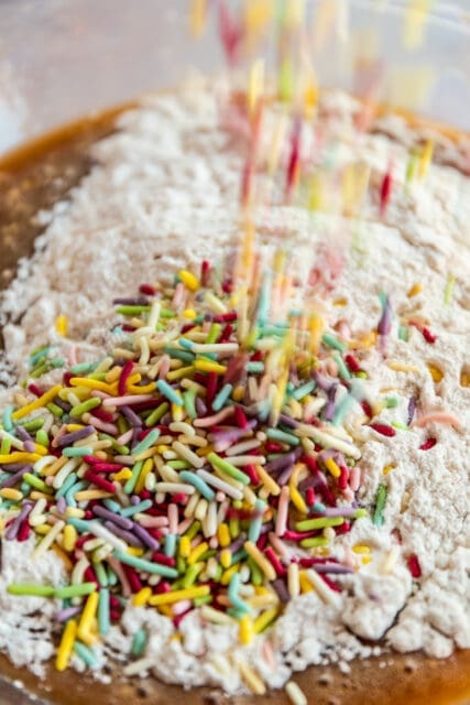 sprinkles added to the blondie batter